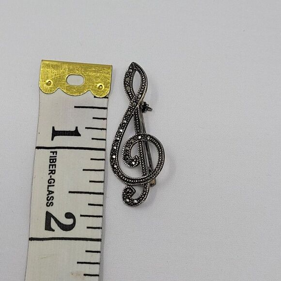 Vintage Signed MA Michael Anthony Sterling Silver Marcasite Treble Clef Brooch - Picture 5 of 9